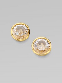 A large faceted clear crystal design. Brass Width, about ½ Post back Imported A large faceted clear crystal design. Brass Width, about ½ Post back Imported