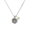 Two Tone Daisy Flower Charm Necklace with AB Crystal Drop [Jewelry]