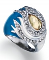 Eye-catching style. This stunning ring from Bar III catches looks with clear stone accents, blue enamel and topaz-colored stone eye. Crafted in silver tone mixed metal. Size 7.