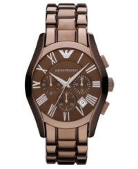 This Emporio Armani timepiece is a guilty pleasure for watch aficionados - with chocolate tones and striking accents. This Emporio Armani timepiece is a guilty pleasure for watch aficionados - with chocolate tones and striking accents.