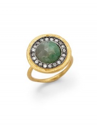 THE LOOKNouveau CollectionRose cut emerald and cubic zirconia accents22k yellow goldplated and black ruthenium-plated setting THE MEASUREMENTDiameter, about ¾ORIGINImported THE LOOKNouveau CollectionRose cut emerald and cubic zirconia accents22k yellow goldplated and black ruthenium-plated setting THE MEASUREMENTDiameter, about ¾ORIGINImported