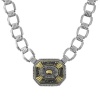A vintage design with modern appeal. 2028's stunning medallion pendant features a tri-tone design and thick link chain. Crafted in silver, gold and hematite tone mixed metal. Approximate length: 16 inches + 3-inch extender. Approximate drop: 3/4 inch.