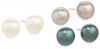 Set of 3 Freshwater Cultured Pearl Studs with Sterling Silver Post and Backs (8-8.5mm)