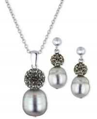 Gorgeous in gray. This necklace and earrings set is crafted in sterling silver with cultured freshwater pearls (9-11 mm) and crystals coming together for a captivating look. Approximate length: 18 inches. Approximate drop: 7/8 inch. Approximate drop, earrings: 3/4 inch. Gorgeous in gray. This necklace and earrings set is crafted in sterling silver with cultured freshwater pearls (9-11 mm) and crystals coming together for a captivating look. Approximate length: 18 inches. Approximate drop: 7/8 inch. Approximate drop, earrings: 3/4 inch.