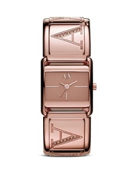 Taking its style cues from the jewel box, this watch from Armani Exchange is timely chic, boasting inset crystals and a bracelet-inspired look. Taking its style cues from the jewel box, this watch from Armani Exchange is timely chic, boasting inset crystals and a bracelet-inspired look.