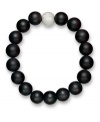 Embolden your look. Matte black agate beads (62-1/2 ct. t.w.) and a textured sterling silver bead make any look pop on this dramatic stretch bracelet. Beads strung on a nylon cord. Approximate length: 8 inches.