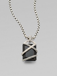 From the Cable Wrap Collection. Dazzling diamonds and beautiful, sterling silver cables surround this emerald-cut black onyx stone. Black onyxDiamonds, .25 tcwSterling silverSize, about ¾ Sterling silver baleImported Please note: Chain sold separately. From the Cable Wrap Collection. Dazzling diamonds and beautiful, sterling silver cables surround this emerald-cut black onyx stone. Black onyxDiamonds, .25 tcwSterling silverSize, about ¾ Sterling silver baleImported Please note: Chain sold separately.