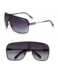 Signature shield frames with logo temple detail. Available in matte black frames with gray gradient lenses.Metal100% UV ProtectionImported Signature shield frames with logo temple detail. Available in matte black frames with gray gradient lenses.Metal100% UV ProtectionImported