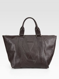 Rich textured leather with signature M banding, all in a roomy top-handle carryall.Double top handlesTop zip closureInterior pocketsLeather14½W x 14H x 7½DImported Rich textured leather with signature M banding, all in a roomy top-handle carryall.Double top handlesTop zip closureInterior pocketsLeather14½W x 14H x 7½DImported