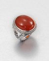 From the Signature Oval Collection. A warm carnelian cabochon surrounded by dazzling diamonds set in sleek sterling silver on an iconic split cable shank. CarnelianDiamonds, .82 tcwSterling silverWidth, about .9Imported