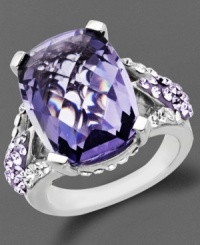 Paint the town in purple. Kaleidoscope's dazzling cocktail ring shines with the addition of dark and light-colored purple crystals with Swarovski Elements. Set in sterling silver. Size 7, 8 and 9. Paint the town in purple. Kaleidoscope's dazzling cocktail ring shines with the addition of dark and light-colored purple crystals with Swarovski Elements. Set in sterling silver. Size 7, 8 and 9.