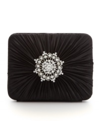 An elegant design with poise and polish. This glam evening bag from Style&co. features gorgeous ruched satin and a sparkling rhinestone detail at front. An elegant design with poise and polish. This glam evening bag from Style&co. features gorgeous ruched satin and a sparkling rhinestone detail at front.