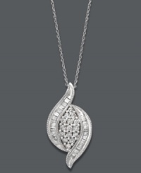 Style and grace. This fluid, marquise-shaped pendant dazzles in round-cut diamonds (1/2 ct. t.w.). Setting and chain crafted in 14k white gold. Approximate length: 18 inches. Approximate drop: 3/4 inch. Style and grace. This fluid, marquise-shaped pendant dazzles in round-cut diamonds (1/2 ct. t.w.). Setting and chain crafted in 14k white gold. Approximate length: 18 inches. Approximate drop: 3/4 inch.