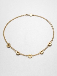 A radiant goldtone style featuring logo engraved bolt stations on a chain link design. Goldtone brassLength, about 18Spring ring closureImported A radiant goldtone style featuring logo engraved bolt stations on a chain link design. Goldtone brassLength, about 18Spring ring closureImported