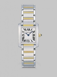 An enduring timepiece emboldened with 18k yellow gold accents.Cartier caliber 057 quartz movement Water resistant to 100 feet Stainless steel case, 25mm X 20mm, 0.98 X 0.79 Silver grained dial Roman numeral markers Blue steel hands 18k yellow gold & stainless steel bracelet Made in Switzerland An enduring timepiece emboldened with 18k yellow gold accents.Cartier caliber 057 quartz movement Water resistant to 100 feet Stainless steel case, 25mm X 20mm, 0.98 X 0.79 Silver grained dial Roman numeral markers Blue steel hands 18k yellow gold & stainless steel bracelet Made in Switzerland