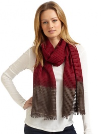 THE LOOKHand-made designBasket weave patternDip-dyed fringed endsTHE FIT24W X 77LTHE MATERIAL60% silk/40% cashmereCARE & ORIGINDry cleanImported THE LOOKHand-made designBasket weave patternDip-dyed fringed endsTHE FIT24W X 77LTHE MATERIAL60% silk/40% cashmereCARE & ORIGINDry cleanImported