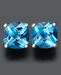 A gift for a December baby or a pop of color to treat yourself. Cushion-cut blue topaz studs (2 ct. t.w.) are eye-catching set in 14k white gold. A gift for a December baby or a pop of color to treat yourself. Cushion-cut blue topaz studs (2 ct. t.w.) are eye-catching set in 14k white gold.