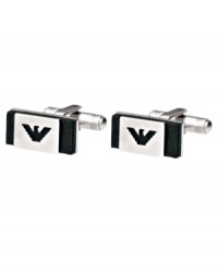 The perfect finishing touch for your modern, dressed-up look. Stainless steel and leather cuff links by Emporio Armani. The perfect finishing touch for your modern, dressed-up look. Stainless steel and leather cuff links by Emporio Armani.