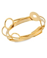 Circular sensation. Robert Lee Morris' set of geometric bangles is crafted from gold-tone mixed metal with shapely accents adding a touch of style. Approximate diameter: 2-1/2 inches. Circular sensation. Robert Lee Morris' set of geometric bangles is crafted from gold-tone mixed metal with shapely accents adding a touch of style. Approximate diameter: 2-1/2 inches.