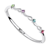 Contessa Bella Fancy Genuine 18k White Gold Plated Multicolor Pastel Multiple Color Swarovski Austrian Crystal Elements Wave Swirl Women Thin Stackable Hinged Bangle Bracelet Elegant Silver Color Crystal Fashion Jewelry