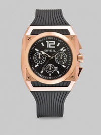 Iconic plated and thoroughly modern with Swiss quartz precision and three-eye chronograph functionality. Anti-reflective glass Iconic plated case Polyurethane strap Second hand Water-resistant to 10 ATM Round case, 41mm, 1.61 Swiss quartz movement Imported Iconic plated and thoroughly modern with Swiss quartz precision and three-eye chronograph functionality. Anti-reflective glass Iconic plated case Polyurethane strap Second hand Water-resistant to 10 ATM Round case, 41mm, 1.61 Swiss quartz movement Imported