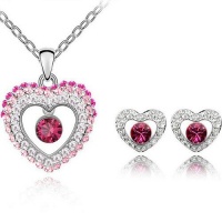 Contessa Bella Fancy Genuine 18k White Gold Plated Pink and Clear Swarovski Austrian Crystal Elements Beautiful Jeweled Open Heart Charm Pendant Women Necklace and Earrings Set Elegant Silver Color Crystal Fashion Jewelry Contessa Bella Fancy Genuine 18k White Gold Plated Pink and Clear Swarovski Austrian Crystal Elements Beautiful Jeweled Open Heart Charm Pendant Women Necklace and Earrings Set Elegant Silver Color Crystal Fashion Jewelry