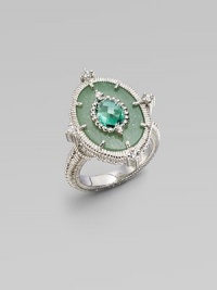 Richly textured sterling silver, punctuated by white sapphires, wraps around stones of mint green quartz and green aventurine.White sapphire, mint green quartz & green aventurine Sterling silver Length, about 1 Imported