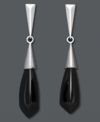 Strikingly stylish. These spear-shaped drop earrings highlight smooth onyx gemstones (10 mm x 20 mm) set in polished sterling silver. Approximate drop: 2 inches. Strikingly stylish. These spear-shaped drop earrings highlight smooth onyx gemstones (10 mm x 20 mm) set in polished sterling silver. Approximate drop: 2 inches.