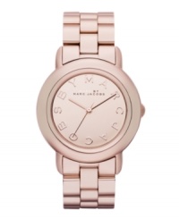 Cozy up to rosy perfection. Watch by Marc by Marc Jacobs crafted of rose-gold ion-plated stainless steel bracelet and round case. Rose-gold tone mirrored dial features logo letters at markers and three hands. Quartz movement. Water resistant to 50 meters. Two-year limited warranty. Cozy up to rosy perfection. Watch by Marc by Marc Jacobs crafted of rose-gold ion-plated stainless steel bracelet and round case. Rose-gold tone mirrored dial features logo letters at markers and three hands. Quartz movement. Water resistant to 50 meters. Two-year limited warranty.