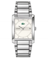 Build your image with this classic Lacoste watch. Stainless steel bracelet and rectangular case. White dial with logo, silvertone stick indices and date window. Quartz movement. Water resistant to 30 meters. Two-year limited warranty. Build your image with this classic Lacoste watch. Stainless steel bracelet and rectangular case. White dial with logo, silvertone stick indices and date window. Quartz movement. Water resistant to 30 meters. Two-year limited warranty.