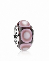 A concentric circular pattern adds decorative depth to this murano glass charm. Logo-engraved sterling silver trim displays the PANDORA signature. A concentric circular pattern adds decorative depth to this murano glass charm. Logo-engraved sterling silver trim displays the PANDORA signature.