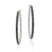 Sterling Silver Black Diamond Accent 33mm Oval Hoop Earrings Sterling Silver Black Diamond Accent 33mm Oval Hoop Earrings