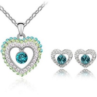 Contessa Bella Fancy Genuine 18k White Gold Plated Teal Blue Green and Clear Swarovski Austrian Crystal Elements Beautiful Jeweled Open Heart Charm Pendant Women Necklace and Earrings Set Elegant Silver Color Crystal Fashion Jewelry Contessa Bella Fancy Genuine 18k White Gold Plated Teal Blue Green and Clear Swarovski Austrian Crystal Elements Beautiful Jeweled Open Heart Charm Pendant Women Necklace and Earrings Set Elegant Silver Color Crystal Fashion Jewelry