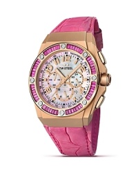 Detailed with 57 sparkling cubic zirconia stones, TW Steel's CEO Tech watch features an embossed leather strap and a chronograph, mother of pearl dial with rosegold numbers. Detailed with 57 sparkling cubic zirconia stones, TW Steel's CEO Tech watch features an embossed leather strap and a chronograph, mother of pearl dial with rosegold numbers.