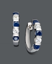 Hoop earrings with a colorful spin. Crafted in sterling silver, round-cut, channel-set, white and blue sapphires (3 ct. t.w.) create a vibrant look perfect for any occasion. Approximate diameter: 3/4 inch. Hoop earrings with a colorful spin. Crafted in sterling silver, round-cut, channel-set, white and blue sapphires (3 ct. t.w.) create a vibrant look perfect for any occasion. Approximate diameter: 3/4 inch.