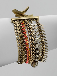 Dazzling stones add interest to this multi-row chain link design. Glass stonesBrassLength, about 7.5Toggle clasp closureImported Dazzling stones add interest to this multi-row chain link design. Glass stonesBrassLength, about 7.5Toggle clasp closureImported