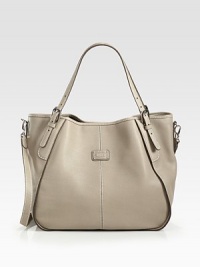 A well-crafted leather design with a classic style and a versatile detachable strap.Adjustable double top handles, 5¼-9½ dropDetachable adjustable shoulder strap, 11½-22 dropSnap button closureOne inside zip pocketTwo inside open pocketsCotton lining12W X 10½H X 5DImported A well-crafted leather design with a classic style and a versatile detachable strap.Adjustable double top handles, 5¼-9½ dropDetachable adjustable shoulder strap, 11½-22 dropSnap button closureOne inside zip pocketTwo inside open pocketsCotton lining12W X 10½H X 5DImported