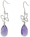 Silver Butterfly Pear Drop Swarovski Elements Crystal Dangle Earrings Amethyst Purple