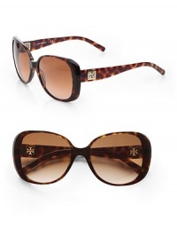 Simply chic acetate design with metal, cut-out logo temples. Available in tortoise with brown gradient lens or plum with purple gradient lens. Metal, cut-out logo temples100% UV protectionImported Simply chic acetate design with metal, cut-out logo temples. Available in tortoise with brown gradient lens or plum with purple gradient lens. Metal, cut-out logo temples100% UV protectionImported