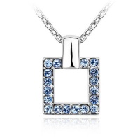 18K Gold Plated Genuine Square Aqua Blue Austrian Crystal Pendant Necklace, Free 18 Chain 18K Gold Plated Genuine Square Aqua Blue Austrian Crystal Pendant Necklace, Free 18 Chain