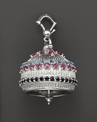 Inspired by Zen philosophy, this intricately detailed, matte sterling silver meditation bell from Paul Morelli is set with blue topaz, pink rhodolite and black spinel. Inspired by Zen philosophy, this intricately detailed, matte sterling silver meditation bell from Paul Morelli is set with blue topaz, pink rhodolite and black spinel.