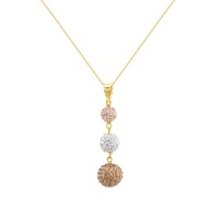 22k Tri-Color Gold Plated Sterling Silver Pave Crystal Bead Pendant Necklace, 18 22k Tri-Color Gold Plated Sterling Silver Pave Crystal Bead Pendant Necklace, 18