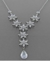 Charter Club Silver Tone Flower with Teardrop Crystal Y- Necklace
