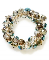 Slip on c.A.K.e. by Ali Khan's stretchable bracelet, with pistachio-inspired color glass beads. Crafted in gold tone mixed metal. Approximate diameter: 2-1/4 inches. Slip on c.A.K.e. by Ali Khan's stretchable bracelet, with pistachio-inspired color glass beads. Crafted in gold tone mixed metal. Approximate diameter: 2-1/4 inches.