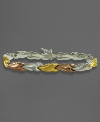 An elegant accessory with a natural twist. This beautiful leaf bracelet is crafted in 14k gold over sterling silver and sterling silver. Approximate length: 7-1/2 inches. An elegant accessory with a natural twist. This beautiful leaf bracelet is crafted in 14k gold over sterling silver and sterling silver. Approximate length: 7-1/2 inches.