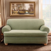 Sure Fit Stretch Stripe 2-Piece T Sofa Slipcover, Sage Sure Fit Stretch Stripe 2-Piece T Sofa Slipcover, Sage