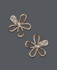 Petite and precocious -- this timeless pair of stud earrings will never go out of style. Cut-out flowers shine in 14k rose gold and sparkle with the addition of diamond accents. Approximate diameter: 3/8 inch. Petite and precocious -- this timeless pair of stud earrings will never go out of style. Cut-out flowers shine in 14k rose gold and sparkle with the addition of diamond accents. Approximate diameter: 3/8 inch.
