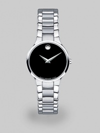 Serio bracelet watch in solid stainless steel with black Museum dial. Swiss quartz movementWater resistant to 3 ATMRound stainless steel case, 26mm (1) Smooth bezelBlack dialStainless steel braceletMade in Switzerland Serio bracelet watch in solid stainless steel with black Museum dial. Swiss quartz movementWater resistant to 3 ATMRound stainless steel case, 26mm (1) Smooth bezelBlack dialStainless steel braceletMade in Switzerland