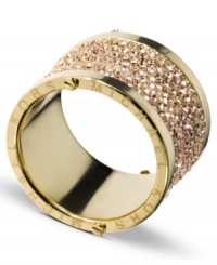 Endlessly cool. Michael Kors brings the glitz with pave crystal accents on this chic barrel-shaped ring. Crafted in gold ion-plated mixed metal. Size 7 and 8. Endlessly cool. Michael Kors brings the glitz with pave crystal accents on this chic barrel-shaped ring. Crafted in gold ion-plated mixed metal. Size 7 and 8.