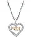 Say it from the heart this Mother's Day. This stunning heart-shaped mom pendant combines 14k gold and sterling silver with a round-cut diamond (1/10 ct. t.w.) for a piece she'll treasure forever. Approximate length: 18 inches. Approximate drop: 9/10 inch.
